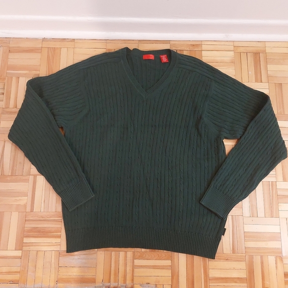 Izod green v neck cable knit sweater size XL - Picture 1 of 6